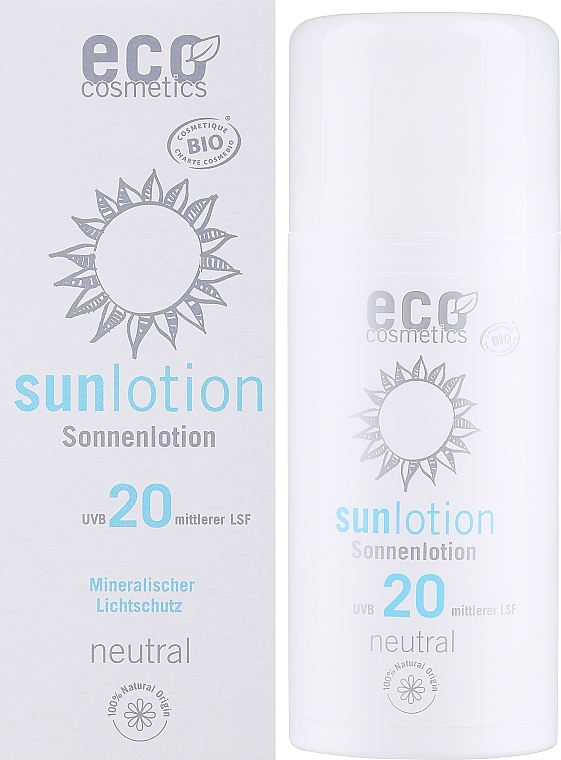 Parfümfreie sonnenschützende Gesichts- und Körperlotion für sehr sensible Haut und Kinderhaut LSF 20 - Eco Cosmetics Sun Lotion SPF 20 — Bild N2