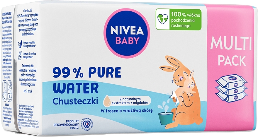 Biologisch abbaubare Tücher 3 x 57 St. - Nivea Baby 99% Pure Water  — Bild N2