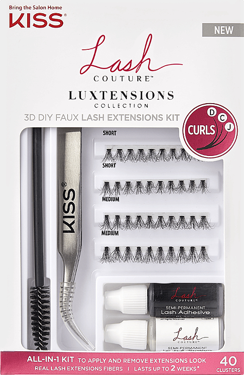 Kiss Lash Couture Luxtensions 3D (Künstliche Wimpern + Klebstoff 2g + Entferner 2g + Applikator + Wimpernbürste) - Wimpernverlängerungset — Bild N1