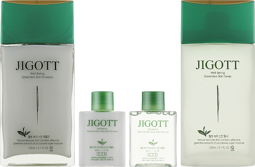 Set - Jigott Well Being Green Tea (emulsion/150ml + toner/150ml + emulsion/30ml + toner/30ml) — Bild N2