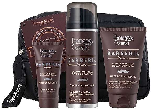 Set (Duschgel 50 ml + Aftershavebalsam 75 ml + Rasierschaum 200 ml + Kosmetiktasche 1 St.) - Bottega Verde Barberia Toscana  — Bild N1