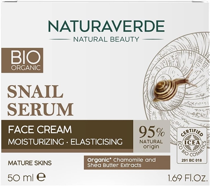 Feuchtigkeitsspendende Gesichtscreme - Naturaverde Bio Moisturizing Elasticising Face Cream Snail Serum  — Bild N2