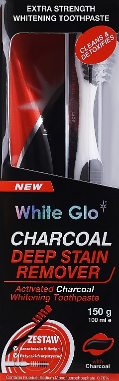 Zahnpflegeset - White Glo Charcoal Deep Stain Remover Toothpaste (toothpaste/150ml + toothbrush) — Bild N1