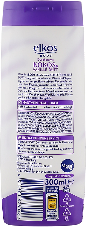 Duschcreme Kokosnuss & Vanille - Elkos Coconut & Vanilla Shower Gel — Bild N2