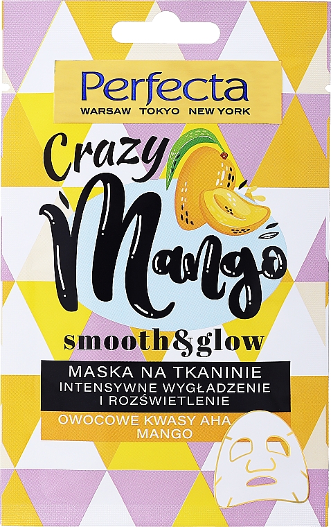 Intensiv glättende und aufhellende Tuchmaske für das Gesicht mit AHA-Fruchtsäuren und Mango - Perfecta Crazy Mango Smooth & Glow — Bild N1