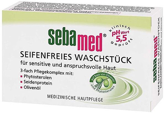 Seifenfreies Waschstück für empfindliche und anspruchsvolle Haut - Sebamed Soap-Free Olive Washing Bar pH 5.5 — Bild N1