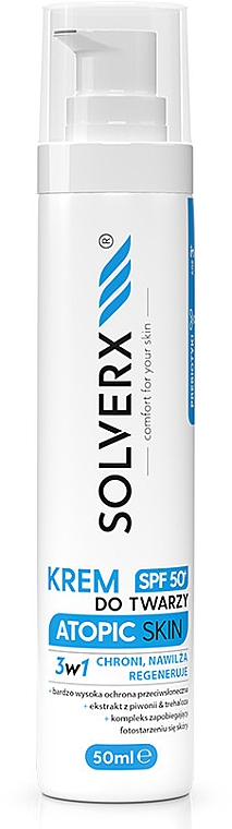 Sonnenschutz-Gesichtscreme mit Pfingstrosenextrakt für atopische Haut SPF50 - Solverx Atopic Skin — Bild N1