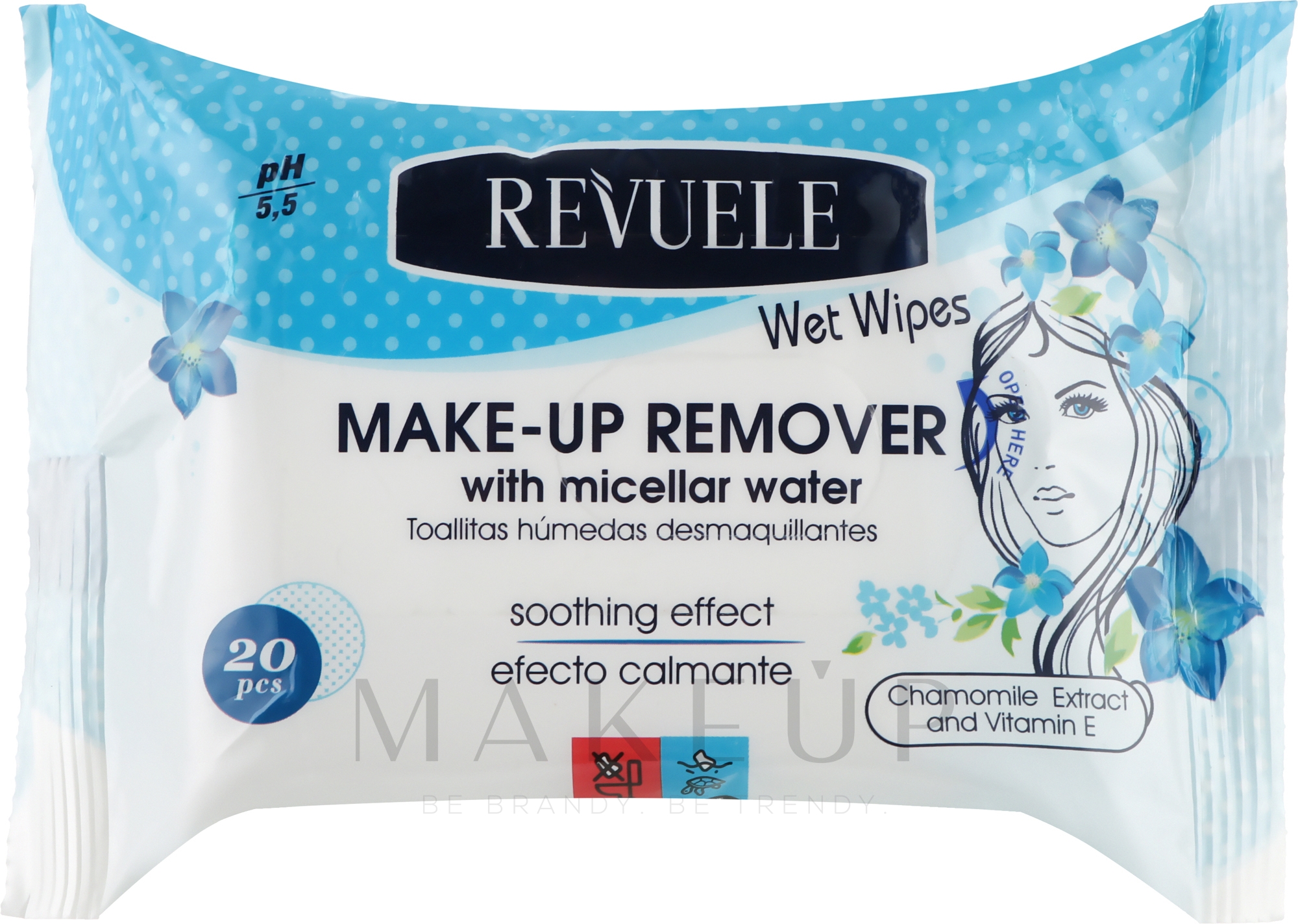 Feuchttücher zum Abschminken mit Mizellenwasser - Revuele Wet Wipes Makeup Remove With Micellar Water — Bild 20 St.