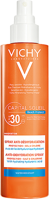 Feuchtigkeitsspendendes Sonnenschutzspray für den Körper mit Hyaluronsäure SPF 30 - Vichy Capital Soleil Beach Protect Anti-Dehydration Spray SPF 30