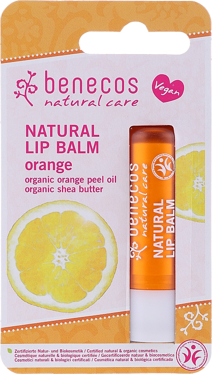 Natürlicher Lippenbalsam mit Orangenschalenöl und Sheabutter - Benecos Natural Care Lip Balm Orange — Bild N1