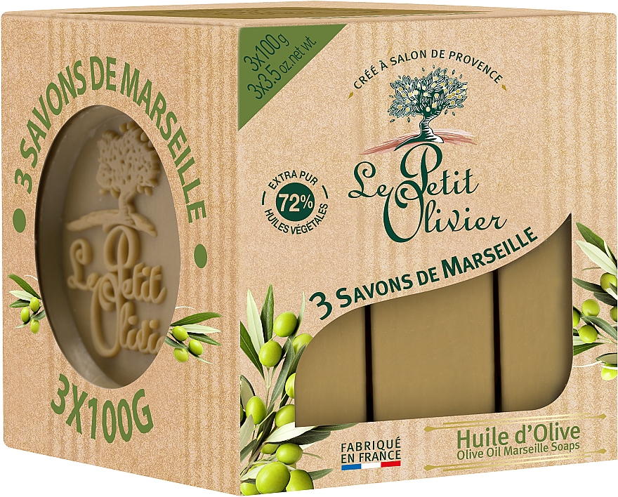 Traditionelle Marseille-Seifen mit Olivenöl 3 St. - Le Petit Olivier 3 traditional Marseille soaps Olive oil — Bild N2