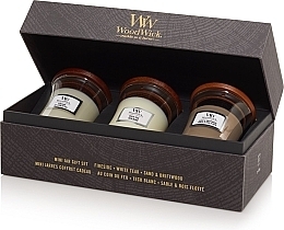 Kerzenset - WoodWick 3 Mini Jar Set Fireside x White Teak x Sand & Driftwood (Duftkerze 3x85g) — Bild N2