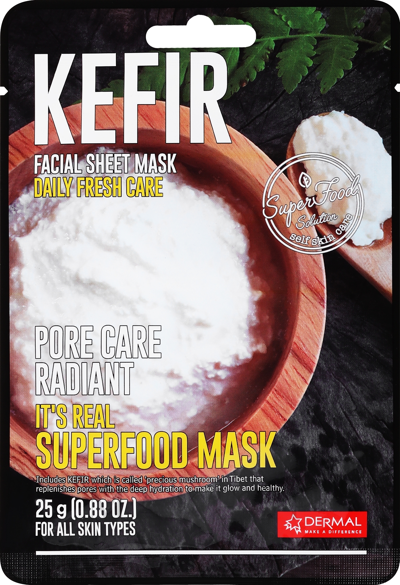 Festigende Tuchmaske für das Gesicht mit Kefir - Dermal It'S Real Superfood Mask Kefir — Bild 25 g
