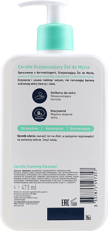 CeraVe Foaming Cleanser - Reinigendes Gesichts- und Körpergel mit Hyaluronsäure — Foto N4