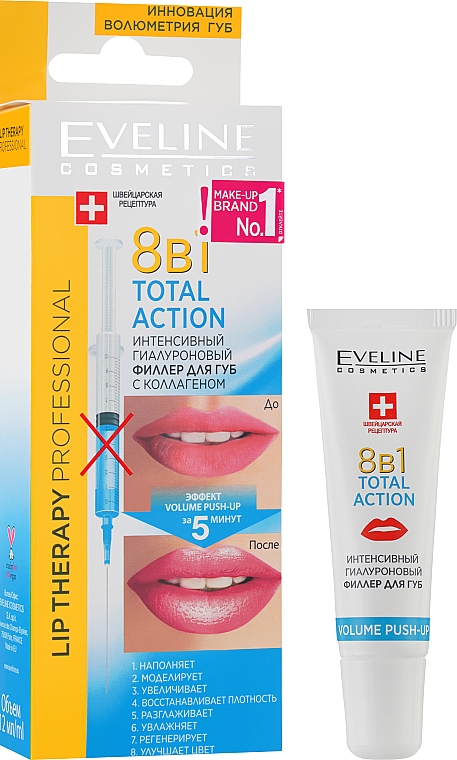 8in1 Intensiver Lippenfüller mit Kollagen und hyaluronischer - Eveline Total Action Intense Hyaluronic 8 in 1 — Bild N2