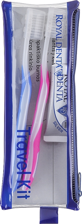 Zahnpflegeset - Royal Denta Travel Kit Silver (Zahnbürste 2 St. + Zahnpasta 20g + Kosmetiktasche 1 St.) — Bild N2