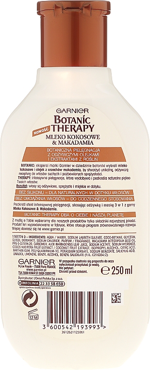 Pflegendes Shampoo mit Kokosmilch und Macadamiaöl - Garnier Botanic Therapy Coconut Milk & Makadamia Shampoo — Foto N2