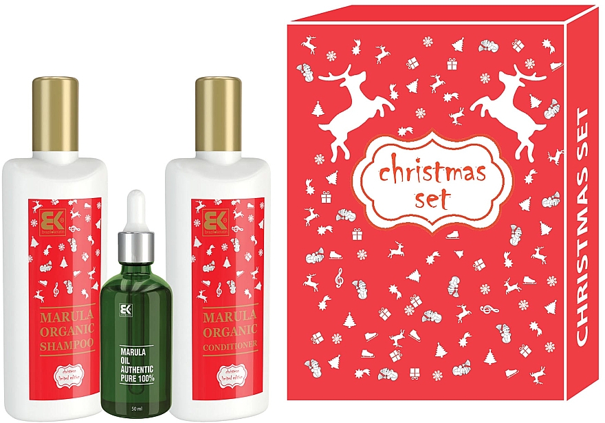 Haarpflegeset - Brazil Keratin Marula Christmas Set (Haarshampoo 300ml + Conditioner 300ml + Haaröl 50ml) — Bild N1