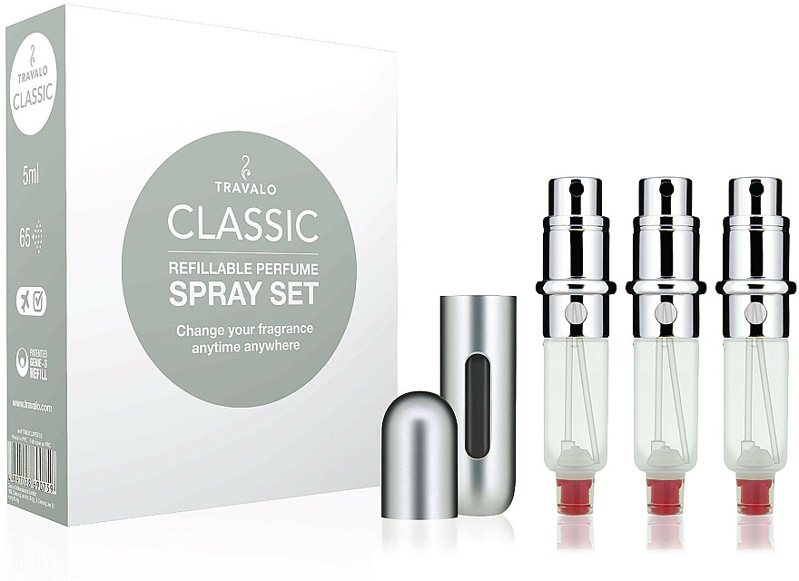 Nachfüllbare Parfümzerstäuber silber - Travalo Classic HD Silver Set (Parfumzerstäuber 3x5ml + Etui) — Bild N1