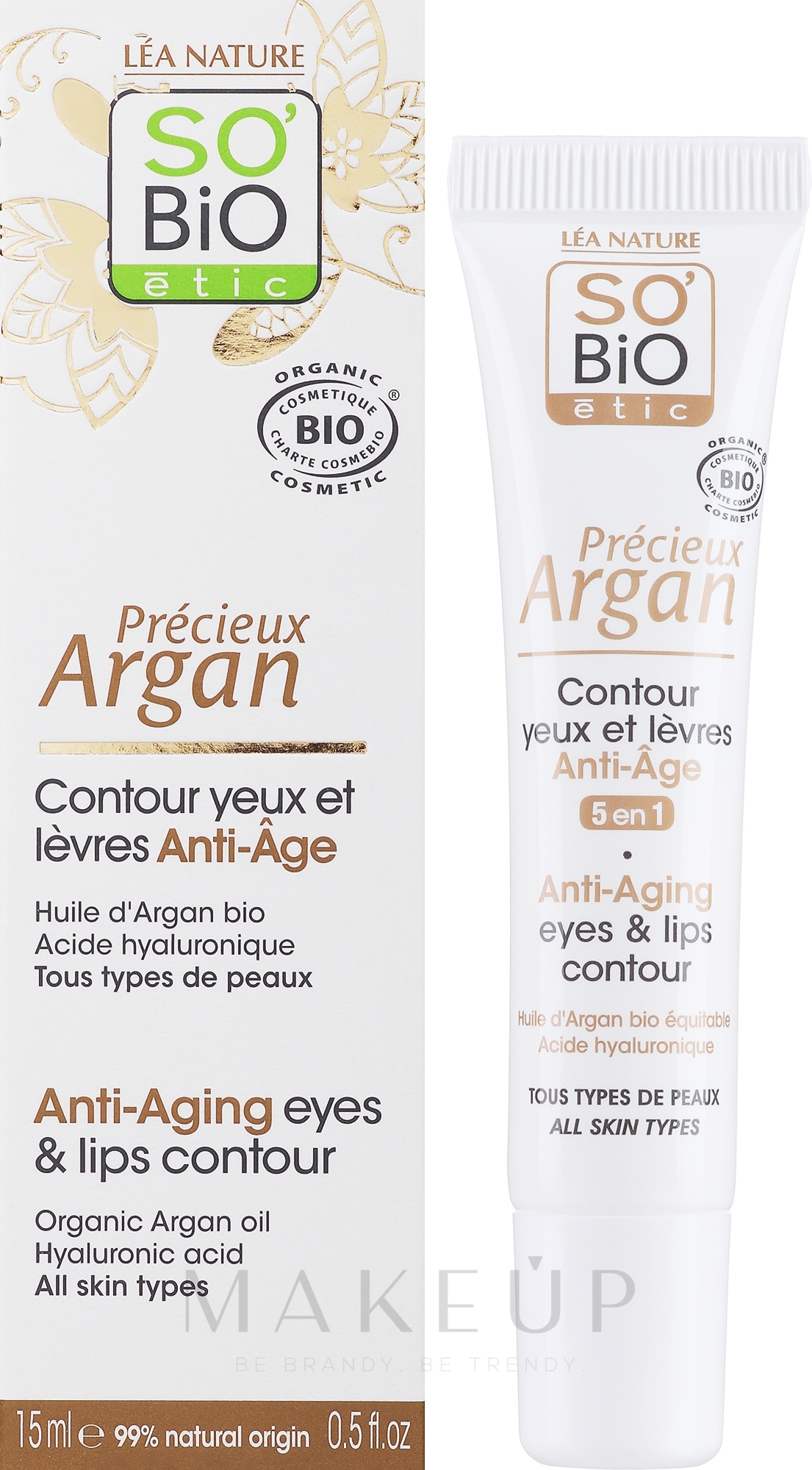 5in1 Anti-Aging Augen- und Lippenkonturcreme mit Bio Arganöl und Hyaluronsäure - So'Bio Etic 5in1 Anti-Aging Eye & Lip Contour Cream — Bild 15 ml