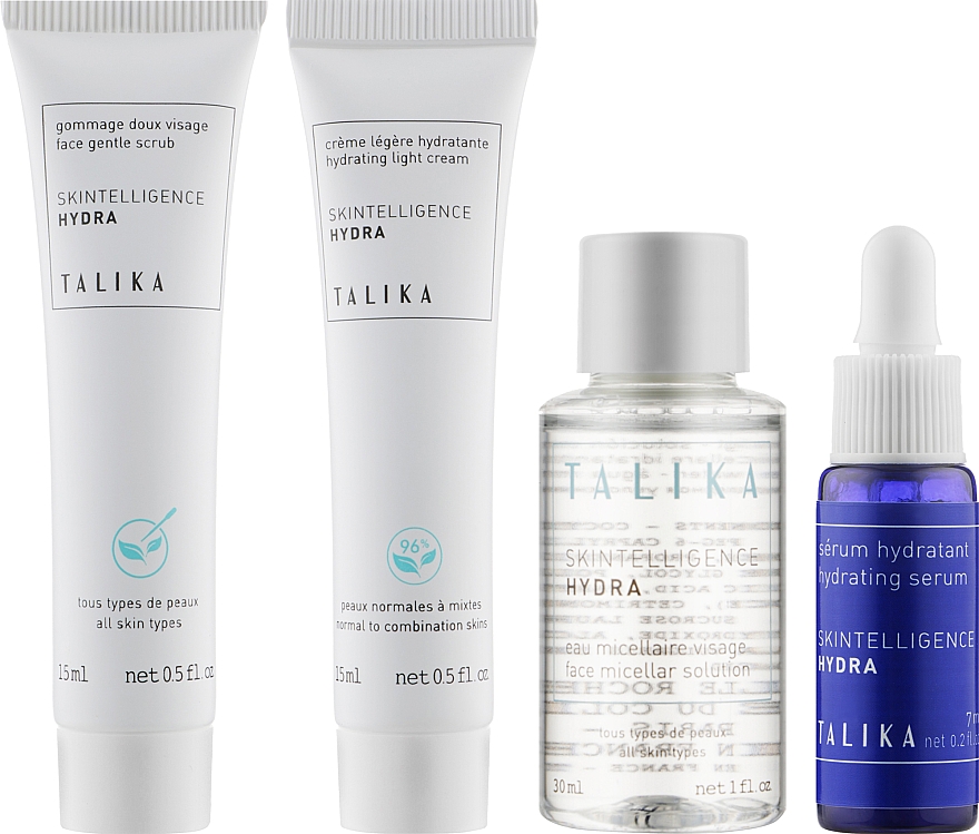 Gesichtspflegeset - Talika Hydra Essentials Travel Kit (Mizellenwasser 30ml + Gesichtscreme 15ml + Peeling 15ml + Serum 7ml + Kosmetiktasche) — Bild N2