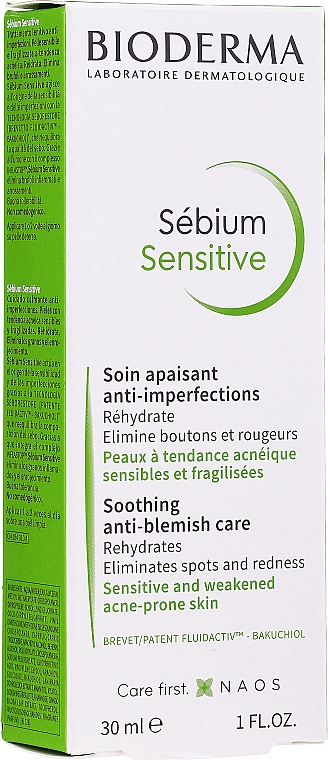 Feuchtigkeitsspendende und mattierende, intensiv beruhigende Gesichtscreme gegen Hautunreinheiten - Bioderma Sebium Sensitive Cream