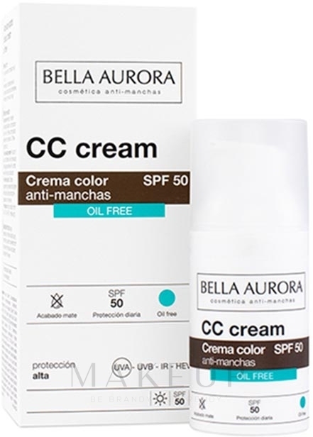 CC-Creme für das Gesicht für fettige- und Mischhaut SPF 50 - Bella Aurora CC Anti-Spot Cream SPF50 Oil Free — Bild 30 ml