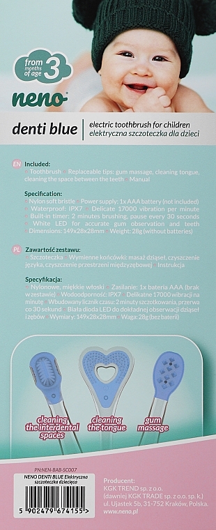 Elektrische Zahnbürste für Kinder - Neno Denti Blue Electronic Toothbrush For Children  — Bild N2