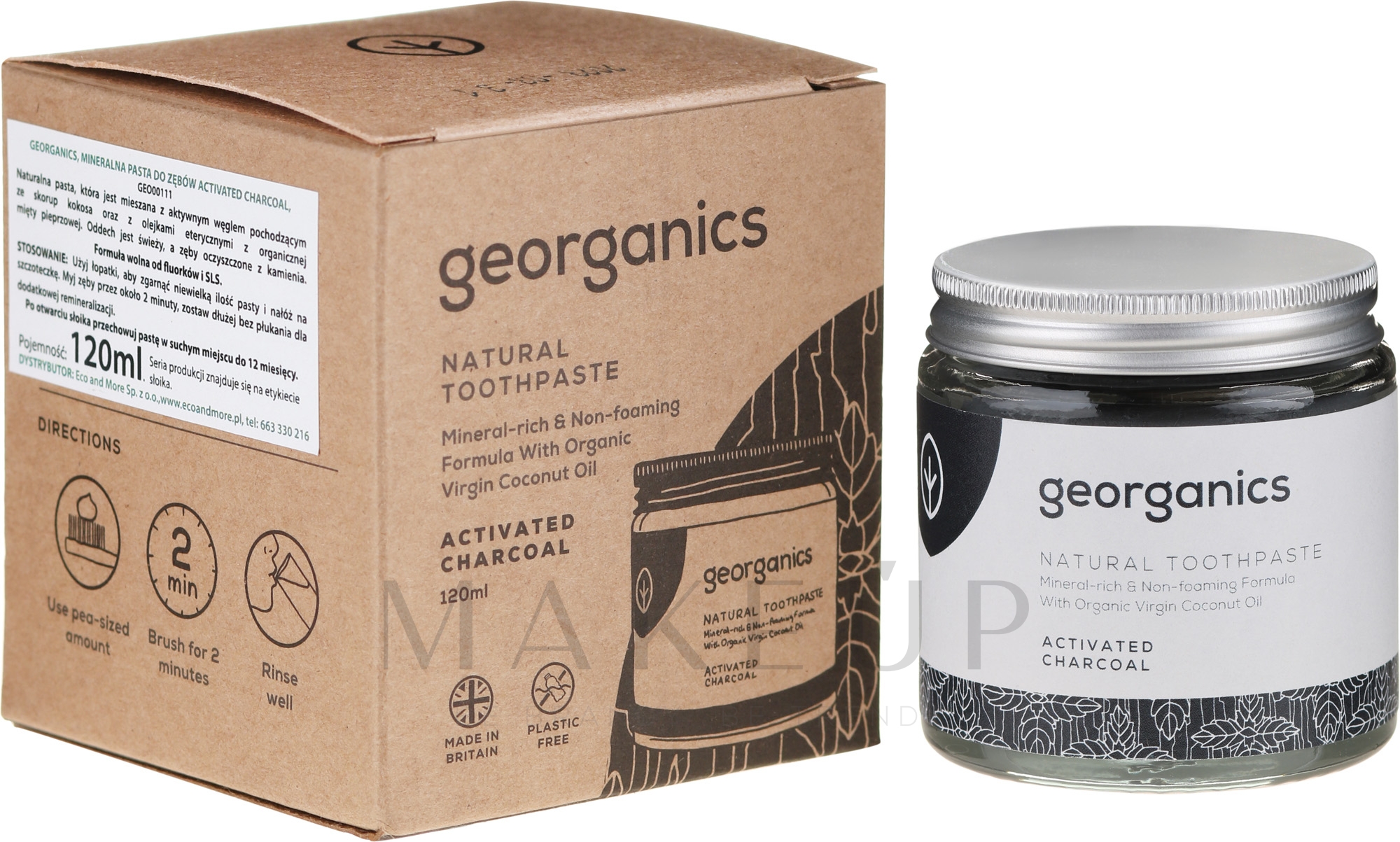 Natürliche und mineralstoffreiche Zahnpasta mit Aktivkohle - Georganics Activated Charcoal Natural Toothpaste — Bild 120 ml