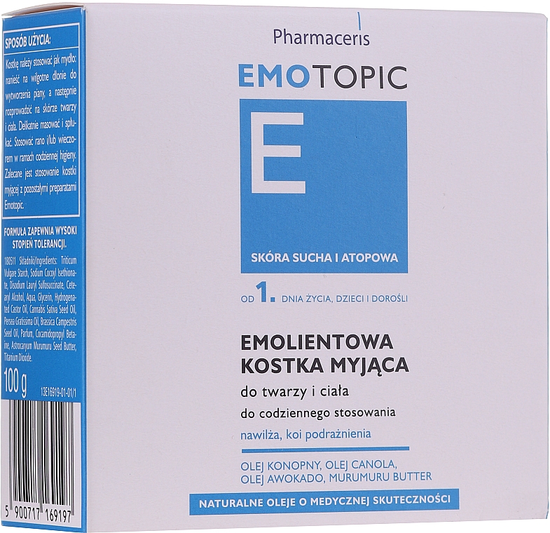 Körper- und Gesichtsseife für trockene und atopische Haut mit Avocadoöl - Pharmaceris E Emotopic Soap — Bild N1