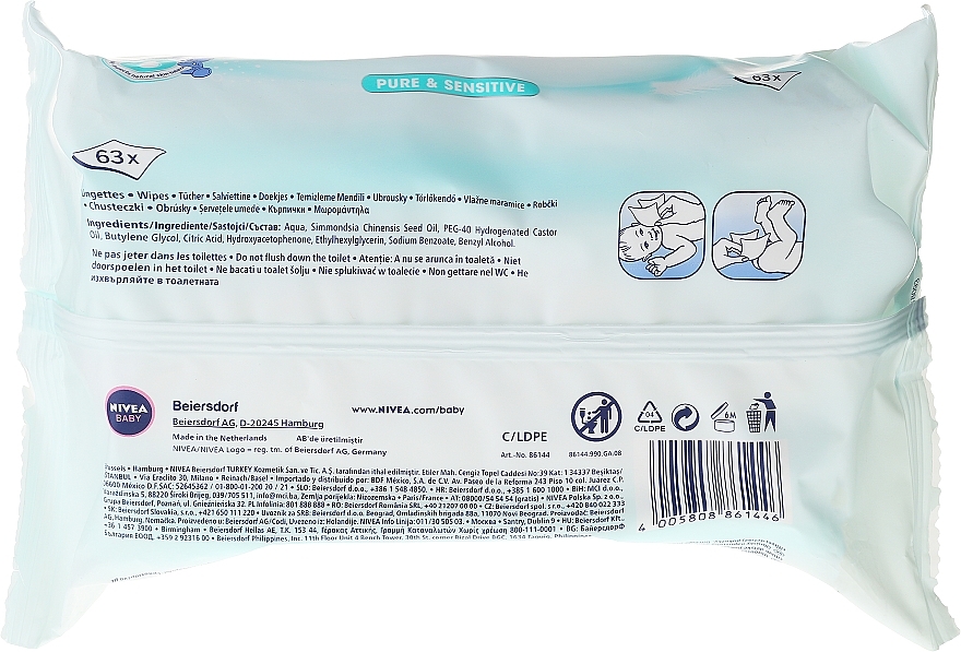 Feuchttücher für Kinder und Babys 63 St. - NIVEA Baby Pure & Sensitive Cleansing Wipes — Bild N2
