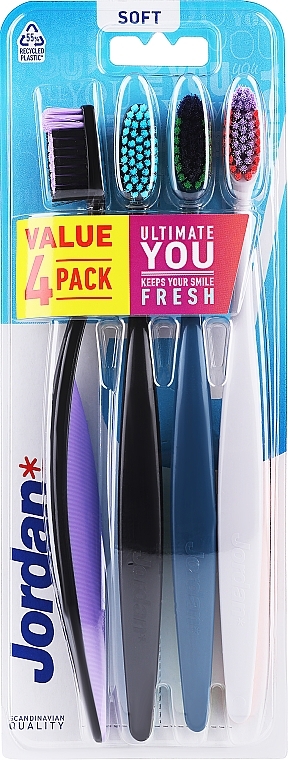 Zahnbürsten weich schwarz-lila, schwarz, blau, weiß 4 St. - Jordan Ultimate You Soft Toothbrush — Bild N1