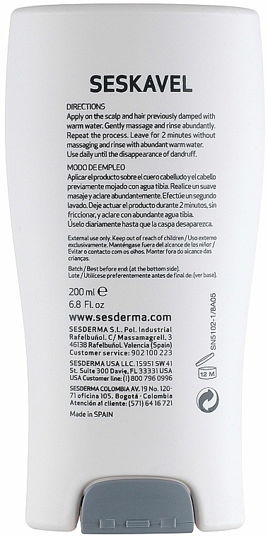 Anti-Schuppen Shampoo "Repair & Care" - SesDerma Laboratories Seskavel Kavel Dandruff Control Shampoo — Bild N3