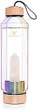 Düfte, Parfümerie und Kosmetik Holographische Glaswasserflasche mit Rosenquarz, 650ml - Crystallove Hexagon Hologram Pink Quartz Bottle