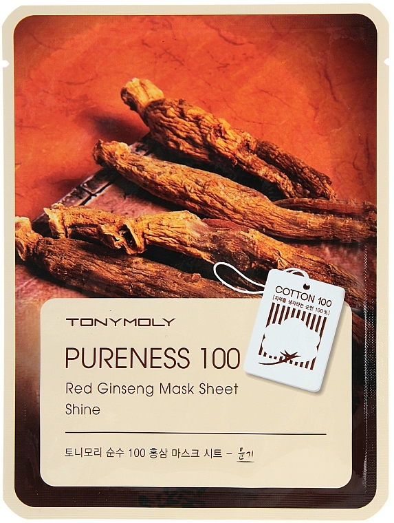 Beruhigende und aufhellende Tuchmaske mit Ginseng-Extrakt - Tony Moly Pureness 100 Red Ginseng Mask Sheet — Bild N1