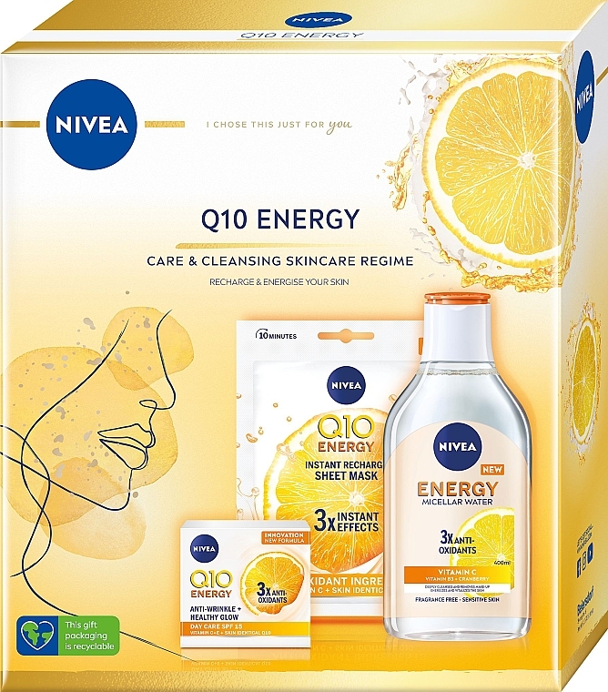 Gesichtspflegeset - Nivea Q10 Energy Care & Cleansing (Mizellenwasser 400ml + Gesichtscreme 50ml + Gesichtsmaske) — Bild N1