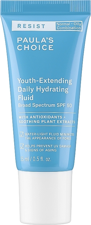 Feuchtigkeitsspendende Emulsion für Gesicht und Körper SPF50 - Paula's Choice Resist Youth-Extending Daily Hydrating Fluid SPF50 Travel Size  — Bild N1