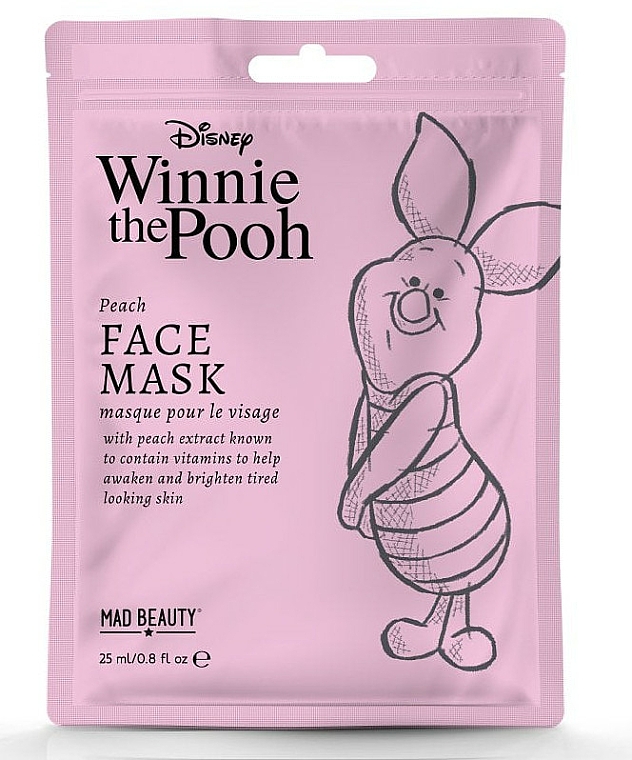 Tonisierende und aufhellende Tuchmaske für das Gesicht mit Pfirsichextrakt Disney Piglet - Mad Beauty Disney Winnie The Pooh Piglet Sheet Mask — Bild N1