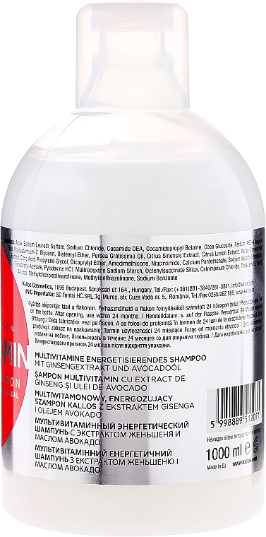 Energetisierendes Shampoo mit Ginsengextrakt und Avocadoöl - Kallos Cosmetics Energising Hair Multivitamin — Foto N2