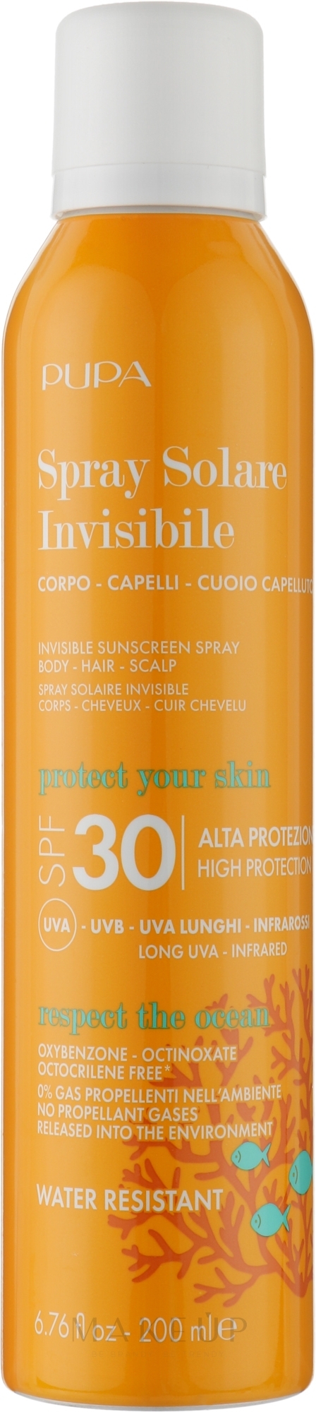 Sonnenschutzspray für den Körper - Pupa Invisible Sunscreen Spray High Protection SPF 30 — Bild 200 ml