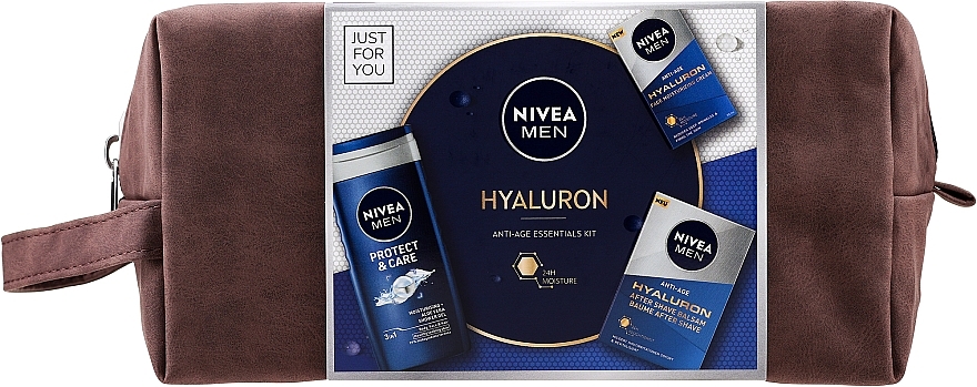 Set - Nivea Men Hyaluronic Anti-Age Essentials Kit (sh/gel/250ml + ash/balm/100ml + cr/50ml + pouch) — Bild N1