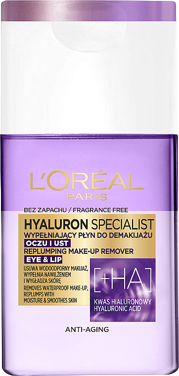 Feuchtigkeitsspendender zweiphasiger Make-up Entferner für Augen und Lippen mit Hyalurionsäure - L'Oreal Paris Hyaluron Specialist — Bild N1