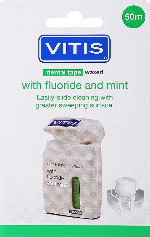 Zahnseide mit Fluorid und Menthol gewachst 50 m - Dentaid Vitis Waxed Dental Tape With Fluoride And Mint — Bild N1