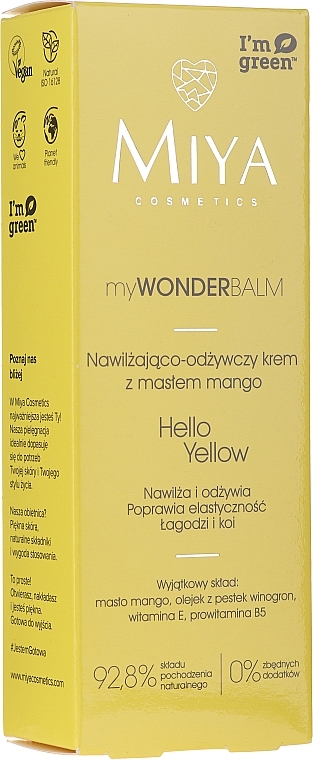Feuchtigkeitsspendende und pflegende Gesichtscreme mit Mangobutter - Miya Cosmetics My Wonder Balm Hello Yellow Face Cream — Foto N1