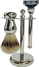 Düfte, Parfümerie und Kosmetik Set - Golddachs Silver Tip Badger, Mach3 Metal Chrome (sh/brush + razor + stand)