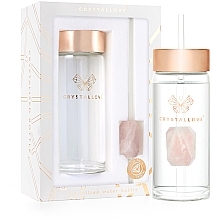 Düfte, Parfümerie und Kosmetik Glaswasserflasche mit Rosenquarz und Trinkhalm, 400 ml - Crystallove Glass Water Bottle with Pink Quartz and Straw