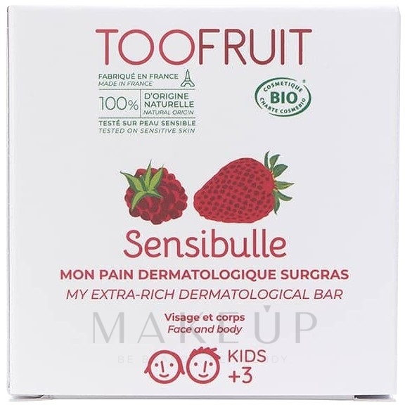 Kinderseife für Gesicht und Körper Himbeere & Erdbeere - TOOFRUIT Sensitive Raspberry Strawberry Soap — Bild 85 g