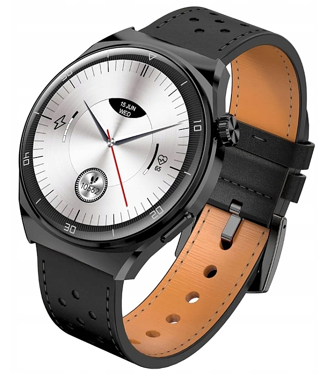 Smartwatch für Herren schwarzes Armband - Garett Smartwatch V12 Black Leather — Bild N3