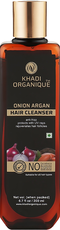 Natürliches ayurvedisches Shampoo gegen Haarausfall und zum Haarwachstum mit roter Zwiebel und Arganöl, ohne Sulfate - Khadi Organique Onion Argan Hair Cleanser — Bild N1