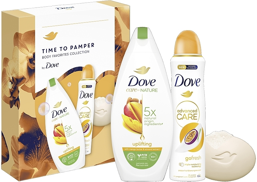 Körperpflegeset - Dove Time To Pamper Body Favorites Collection (Duschgel 225ml + Seife 90g + Deospray 150ml) — Bild N2